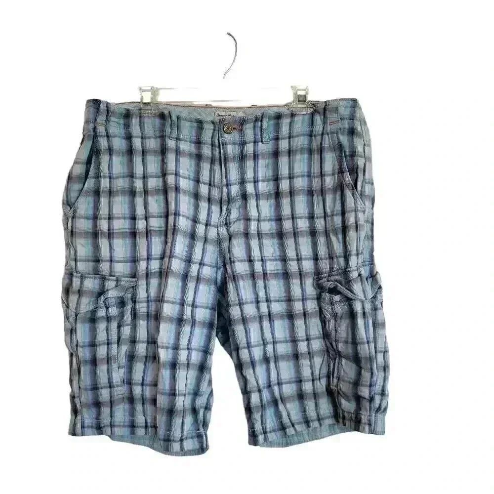 Tommy Bahama Men's Aqua Blue Plaid Cotton Shorts